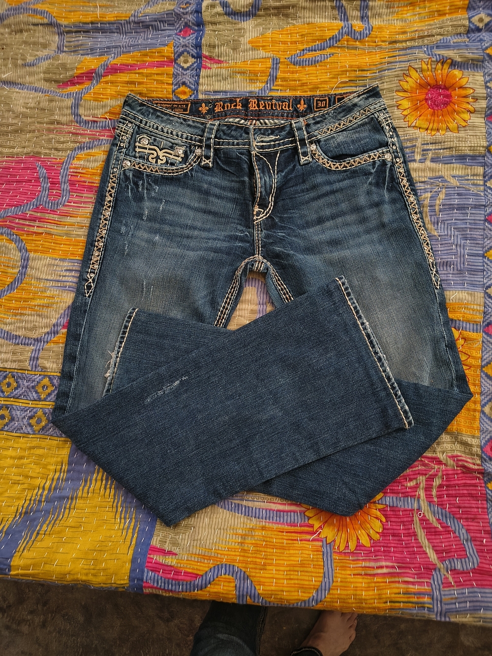 Rock Revival Dark Blue Embroidered Bootcut Jeans